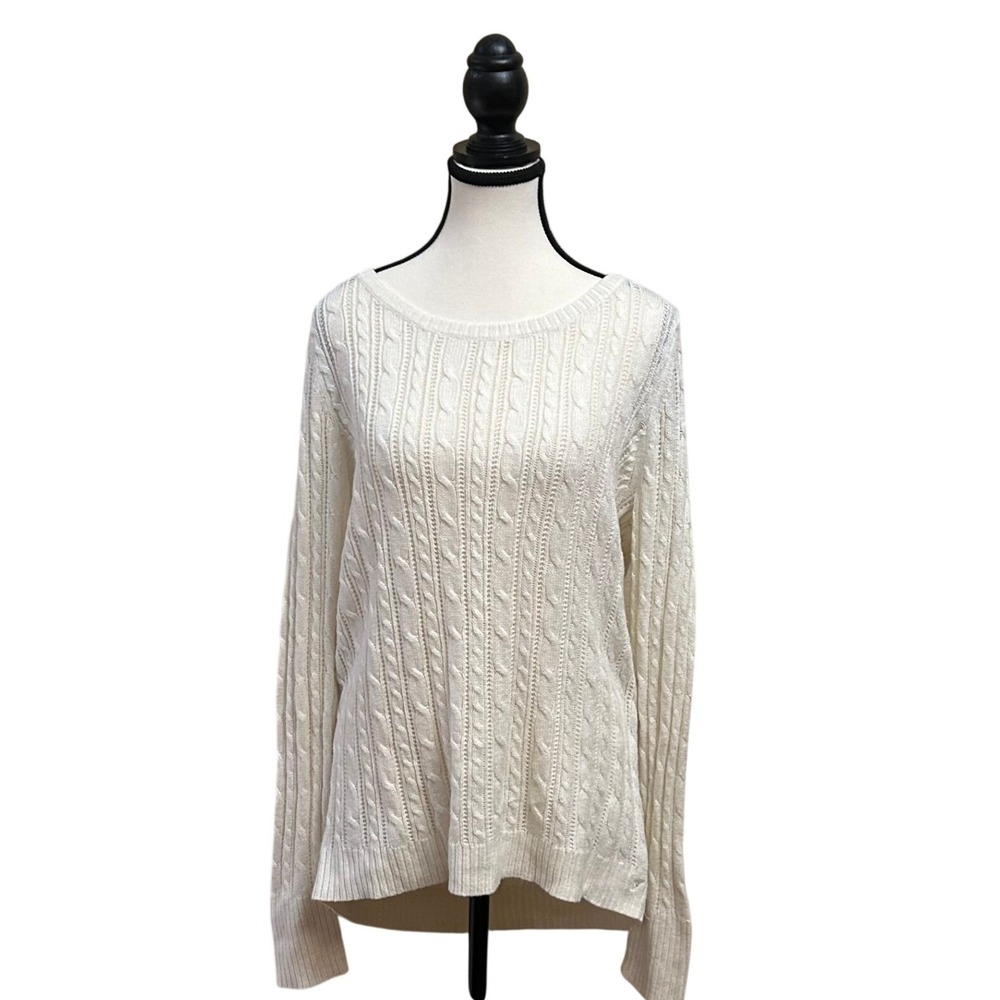 American Eagle Outfitters Cable Knit Sweater Cream XL Boat Neck Cotton Blend